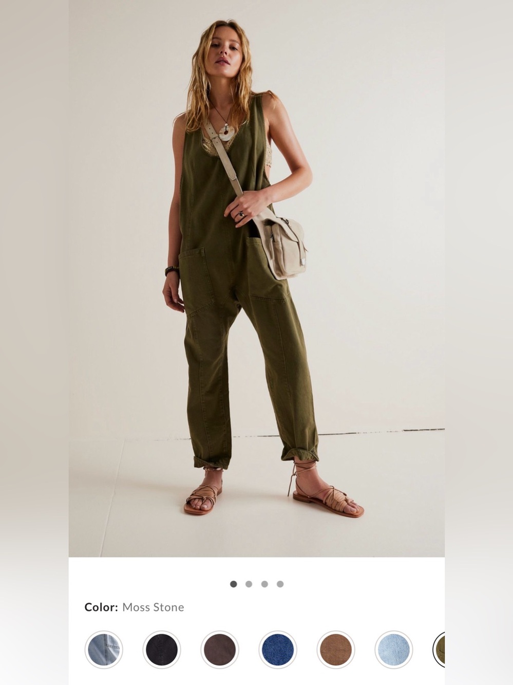 Free People We the Free High Roller jumpsuit. XS. Moss Stone Army Green.